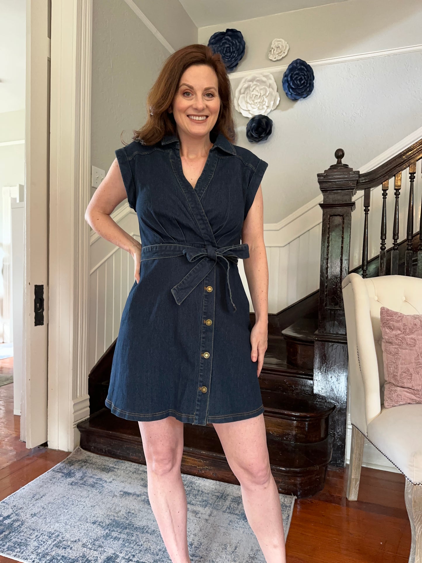 Dark denim tie mini dress