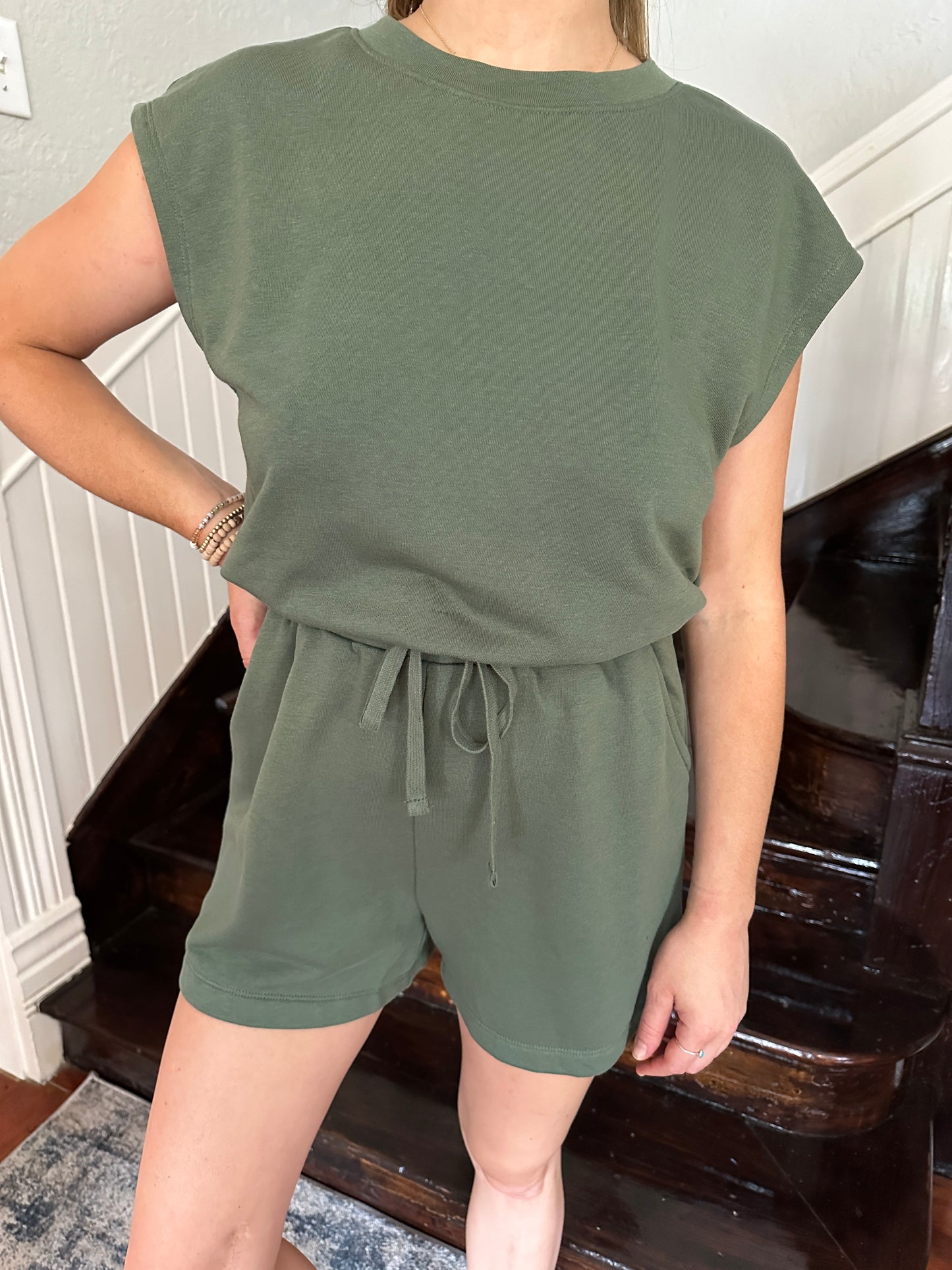 Lt Olive Open Back Romper