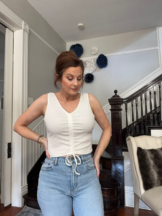 White Ruched Front Tank Top