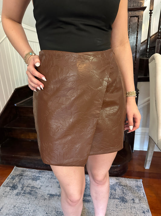 Brown Faux Leather Skort