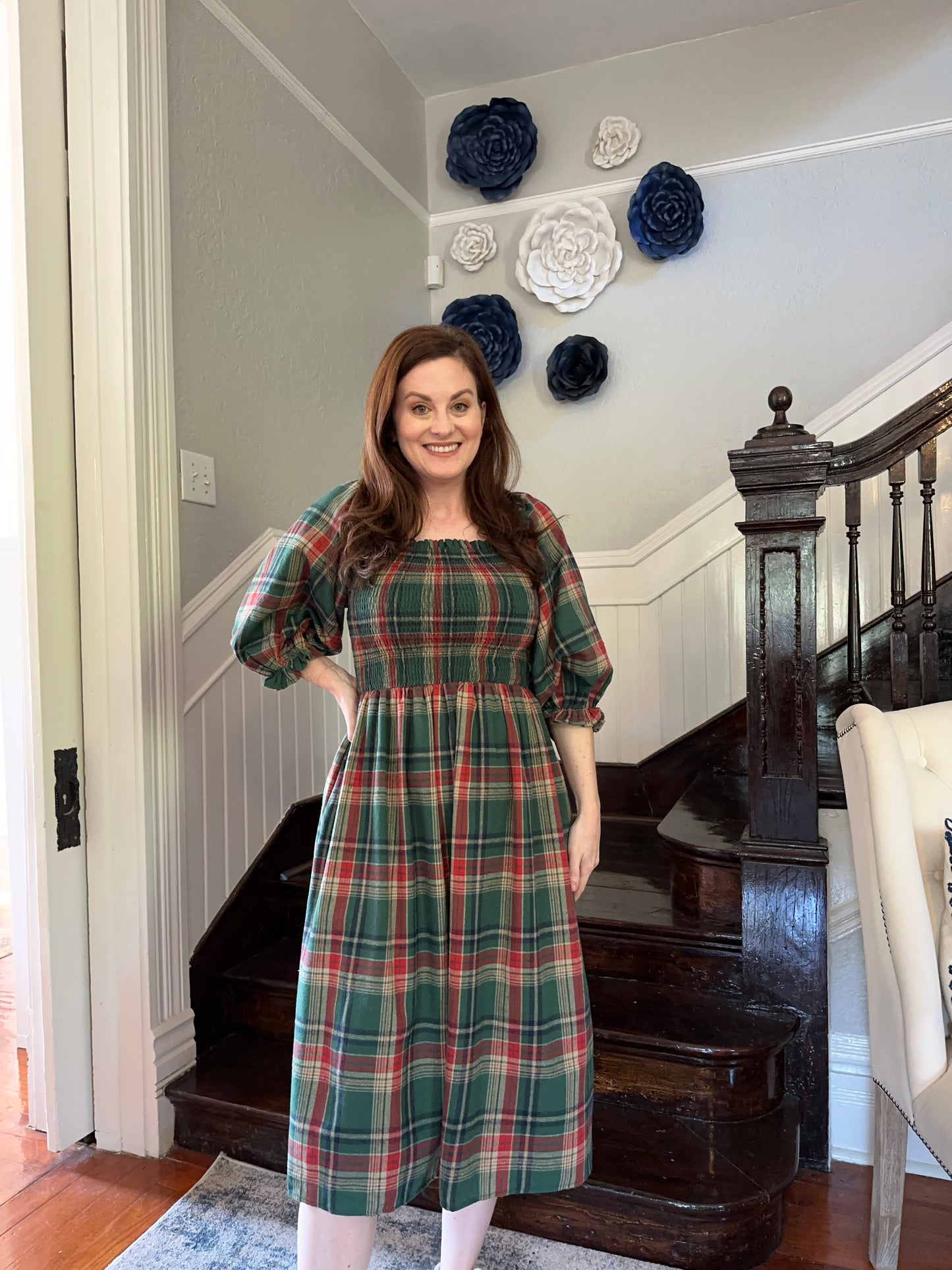 Plaid Smocked Midi Dress