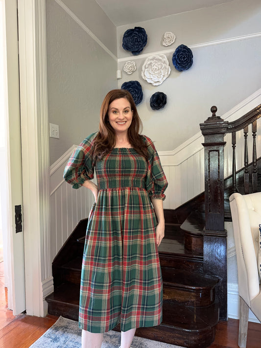 Plaid Smocked Midi Dress