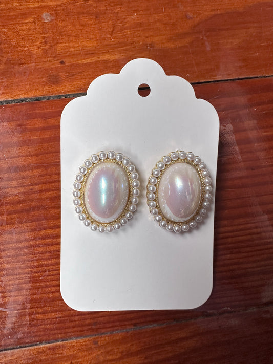 Large oval pearl earrings