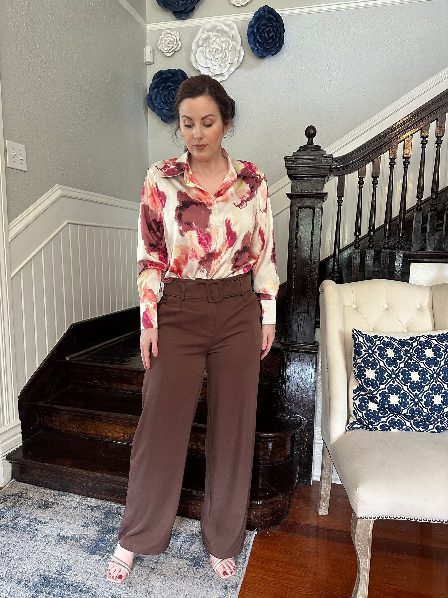 Brown Belted Wide Leg Trouser