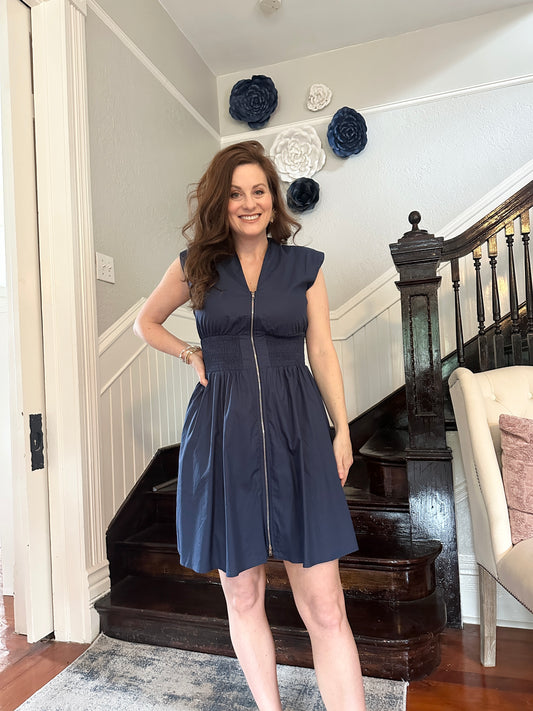 Navy Front Zip Dress