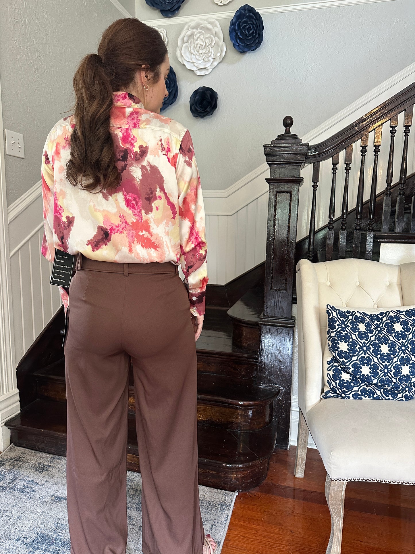 Brown Belted Wide Leg Trouser