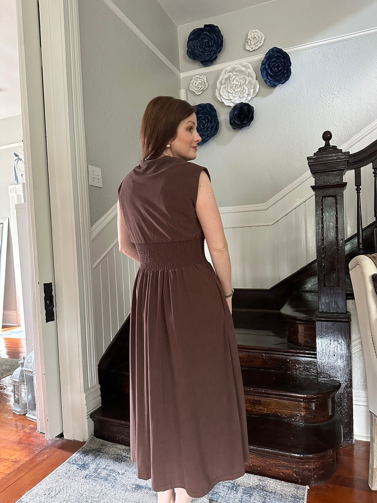 Brown Corduroy Midi Dress w/side pockets