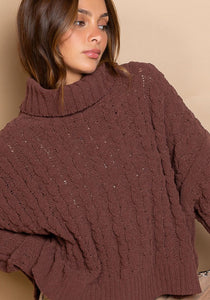 brown knitted turtle neck sweater