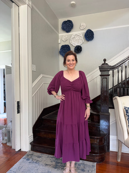 Wine Smocked Midi dress