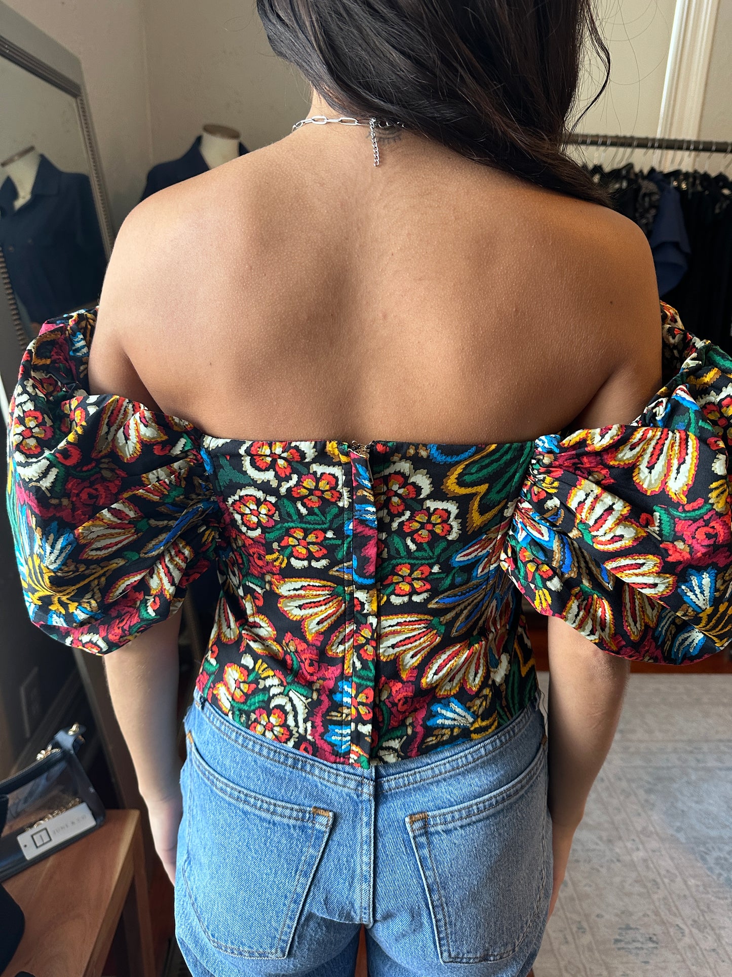 Black Floral Off Shoulder Top