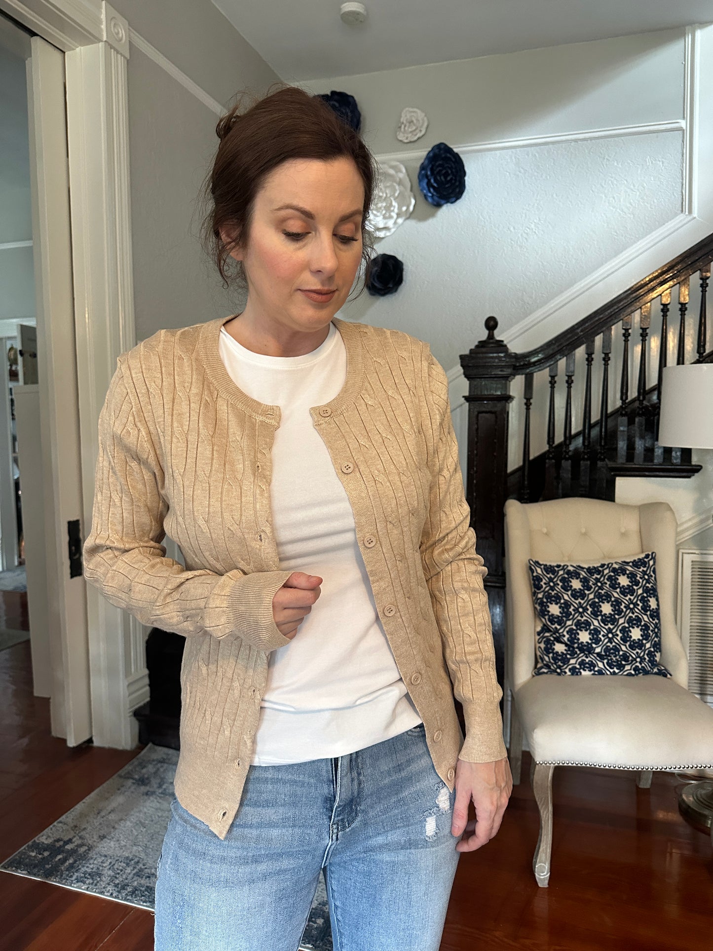 Khaki Cable Button Cardigan