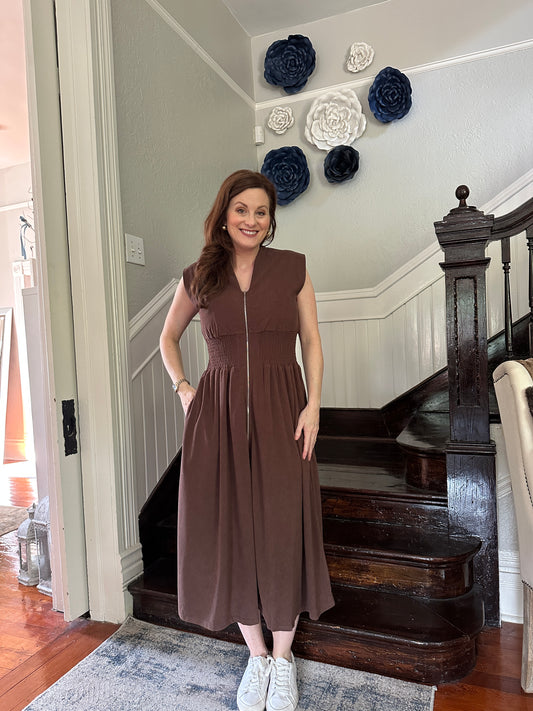 Brown Corduroy Midi Dress w/side pockets