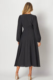 black long sleeve maxi dress with bow