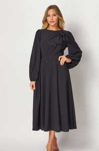 black long sleeve maxi dress with bow