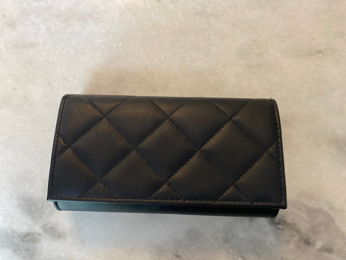 Black Vegan Leather Quilted Clutch