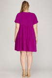 Magenta Drop Sleeve Woven Dress