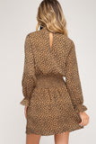 Brown leopard long sleeve dress