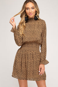 Brown leopard long sleeve dress