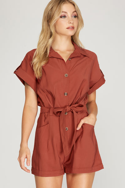 mauve long sleeve button romper – June and Company