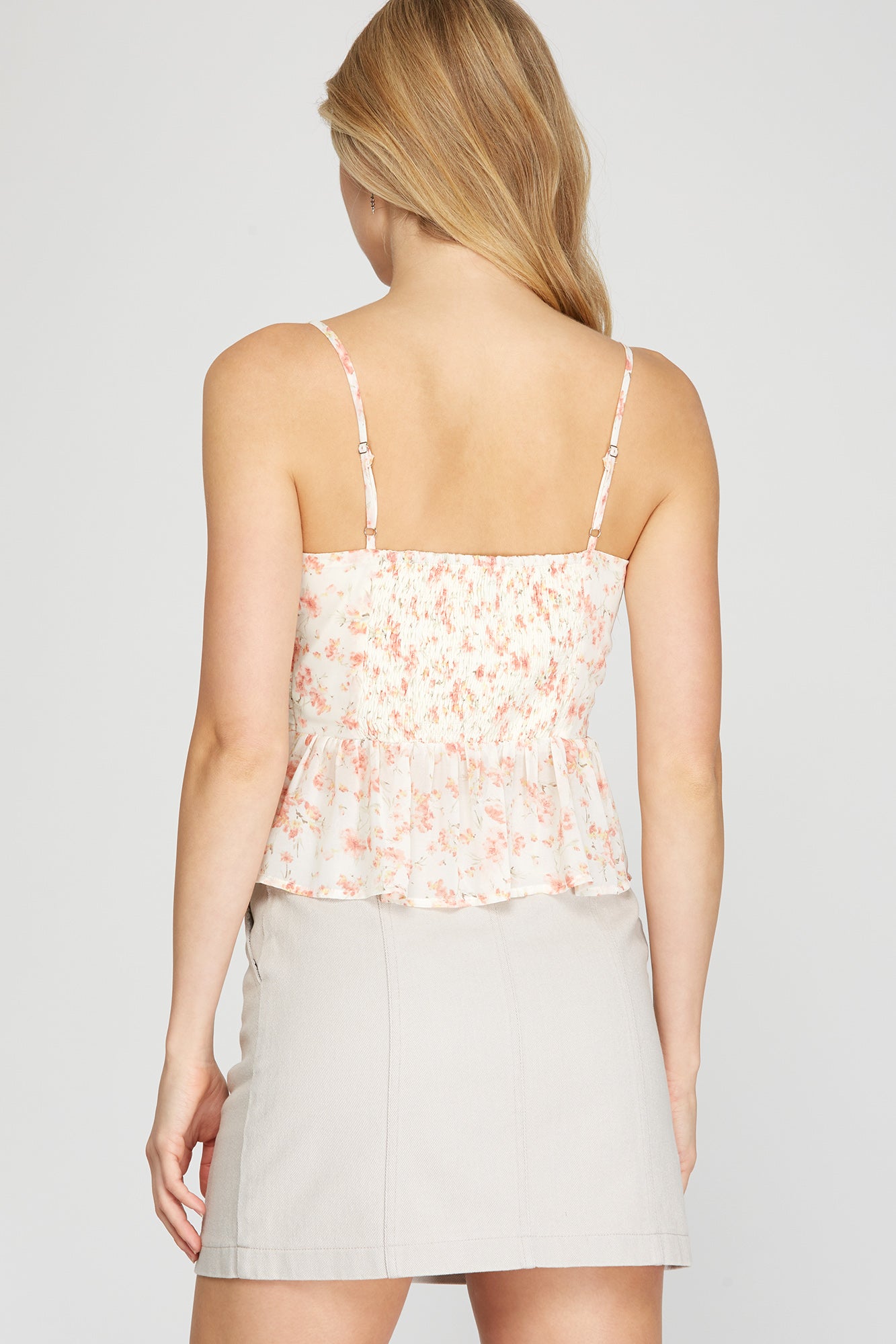 ivory and pink floral crop top