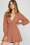 Rust printed smocked romper