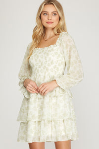 Sage Long Sleeve Smocked Dress