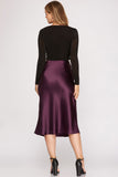 Plum Satin midi skirt