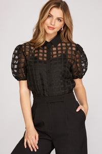 black cut out puff sleeve top