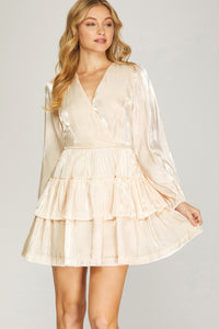 cream tiered long sleeve dress