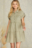 Olive Button Down Babydoll Dress