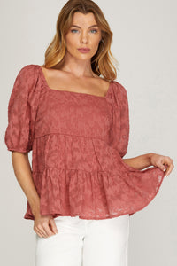 rust half sleeve baby doll top