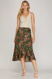 Hunter Green Floral Midi Skirt
