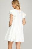 White Pleated Sleeve Dress