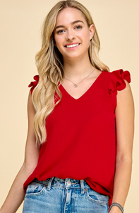 Red Double Ruffle Sleeve Tank Top