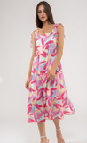 multi-colored brush stroked painted midi dress