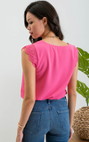 pink button up lace sleeve top