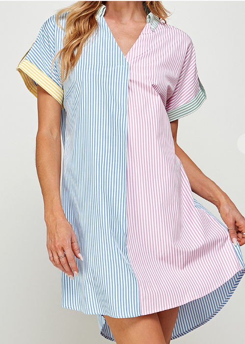 Multi-colored Striped Shirt Dress
