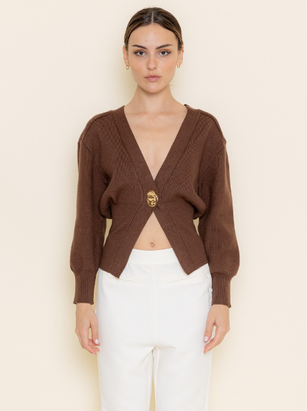 Brown Gold Pendant Cardigan