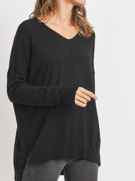 Black Tunic V-Neck Sweater