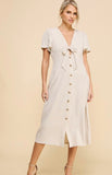 Beige linen button midi dress
