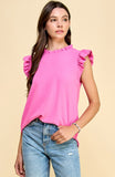 pink high neck ruffle top