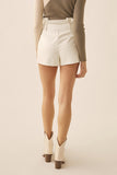 Cream Faux Leather Paperbag Shorts