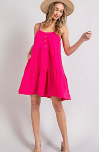hot pink tiered sleeveless dress