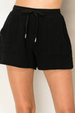 black linen shorts
