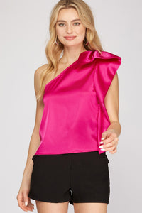 Pink One Shoulder Ruffle Top
