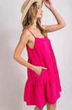 hot pink tiered sleeveless dress