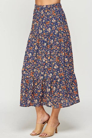 Navy floral maxi skirt