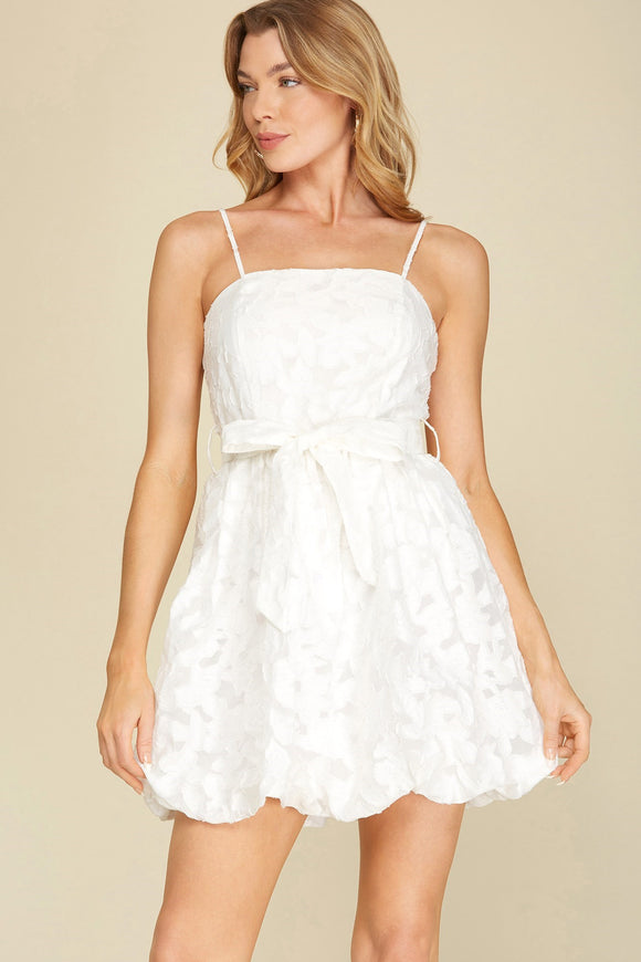 White Embroidered Puff Dress