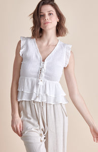 White front lace peplum top