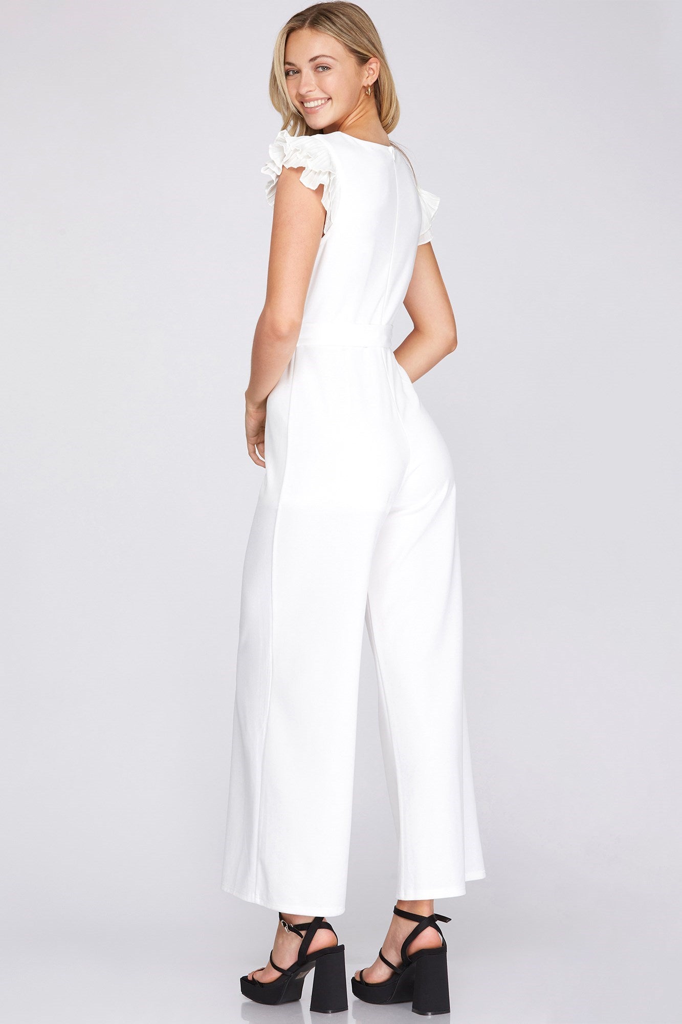 White Ruffle Sleeve Jumpsuit